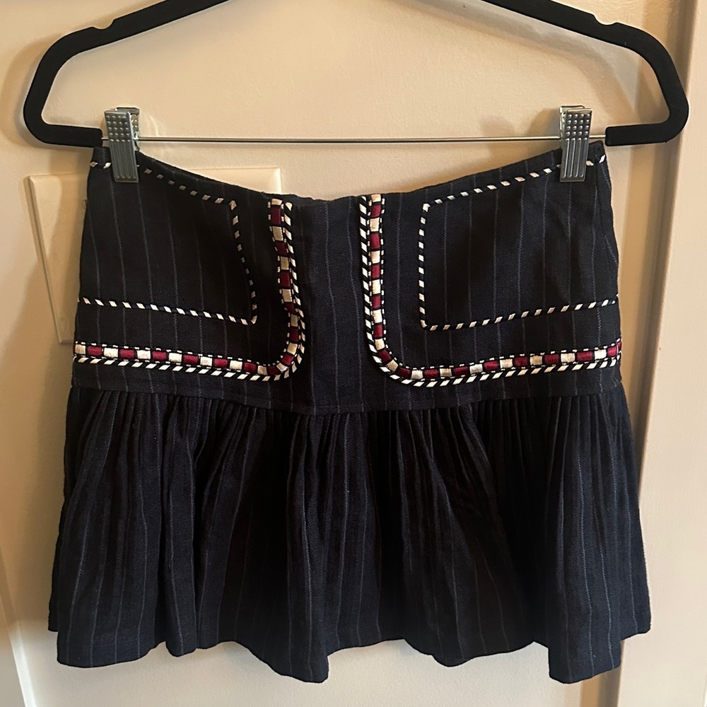 Isabel Marant Black Pinstripe Mini Skirt with Red & White Trim